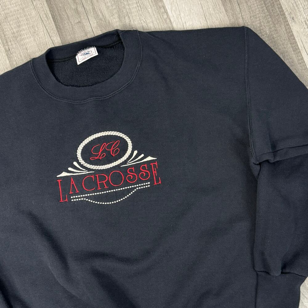 Vintage Embroidered La Cross Crewneck Black Size XL